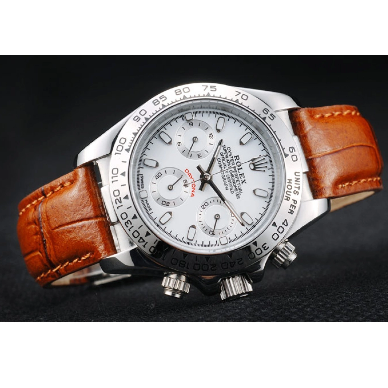 AAA Replica Watches Dial Leather Lady Daytona Steel Stainless Case Brown White Rolex Tachymeter Strap 0726
